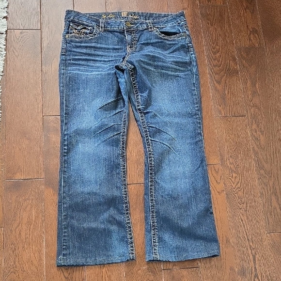 Kut from the Kloth Denim - Kut from the Kloth So Low Dark Blue Boot Cut Jeans 14 Whiskered